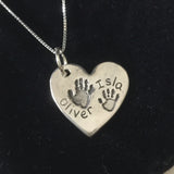 Large heart double handprint necklace