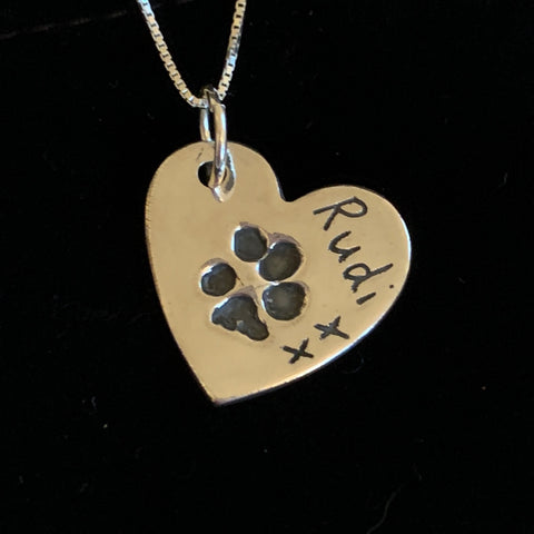 Paw print Large Heart Necklace